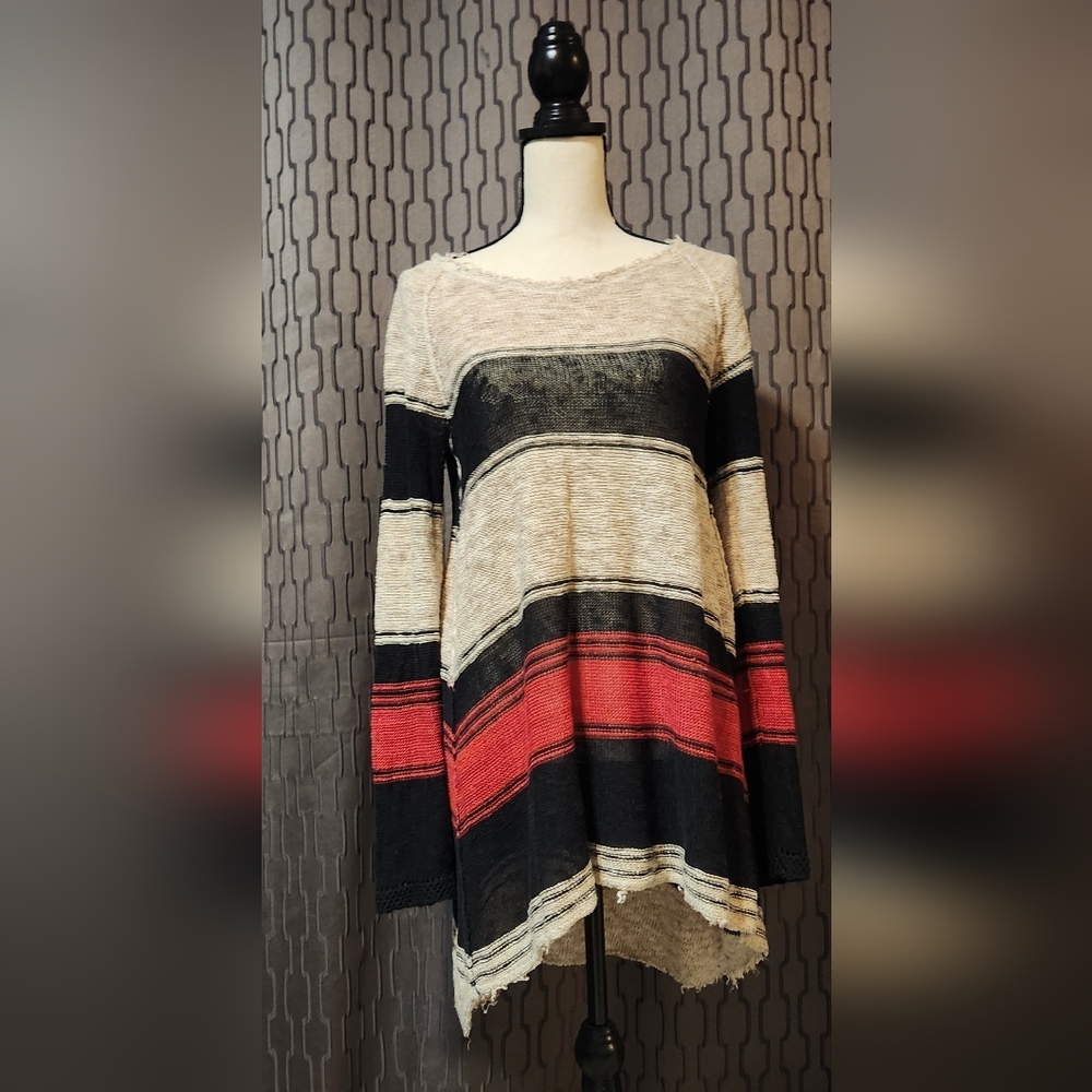 Free People Long Loose Knit Stripped Sweater